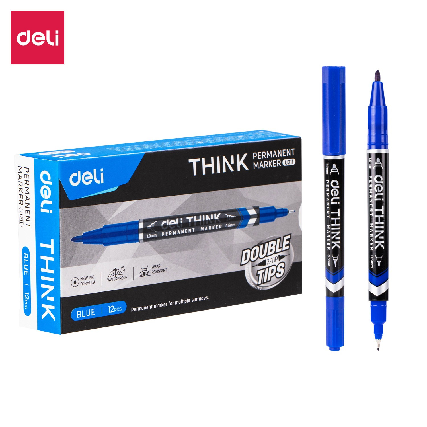 Deli Dual Tip Permanent Marker Black/Blue EU211