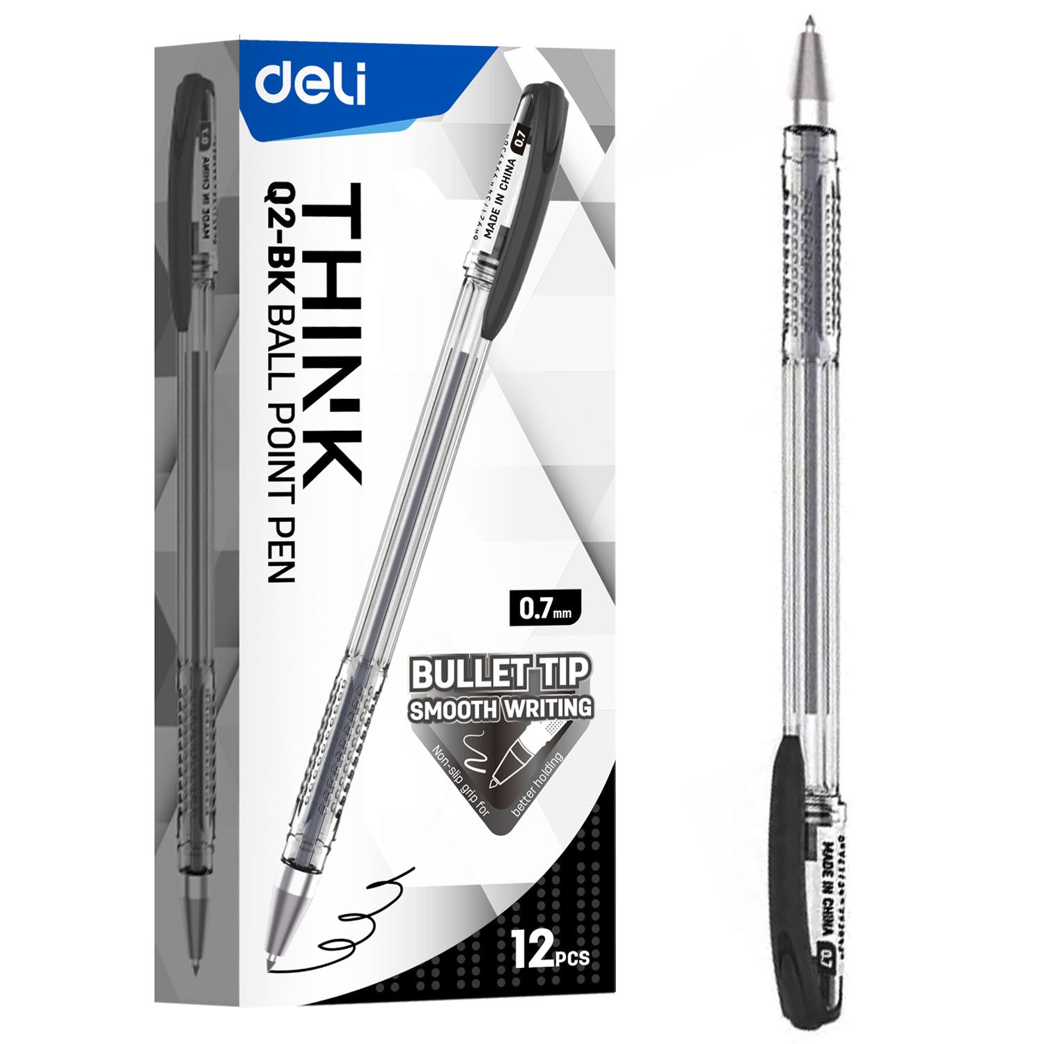 Deli Ball Point Pen Black 12pcs Q2-BK
