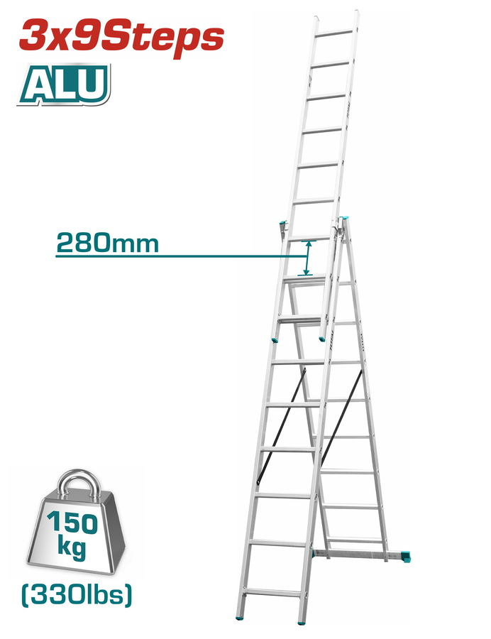 Total 3 Section Extension Ladder THLAD03391