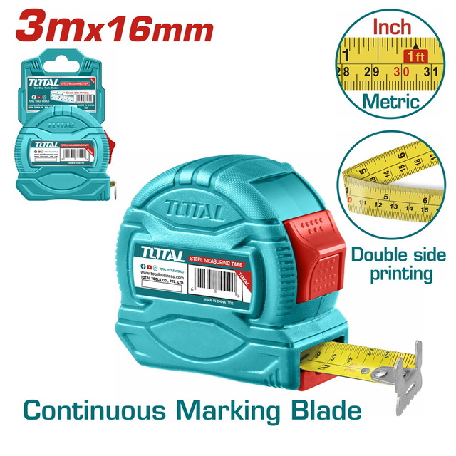 Total 3mx16mm Steel Measuring Tape TMT34316