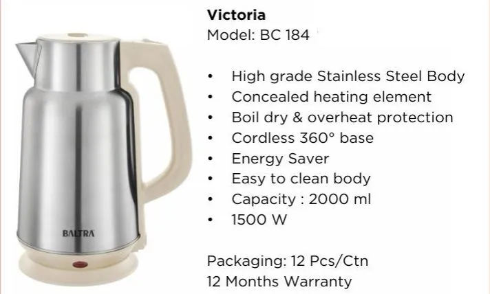 Baltra Cordless Kettle BC 184 Victoria 2.0 LTR