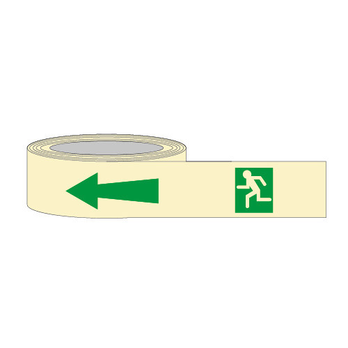 40mm*10mtr Photoluminescent Signage Way Finding Tape Left (Laminated) T 3