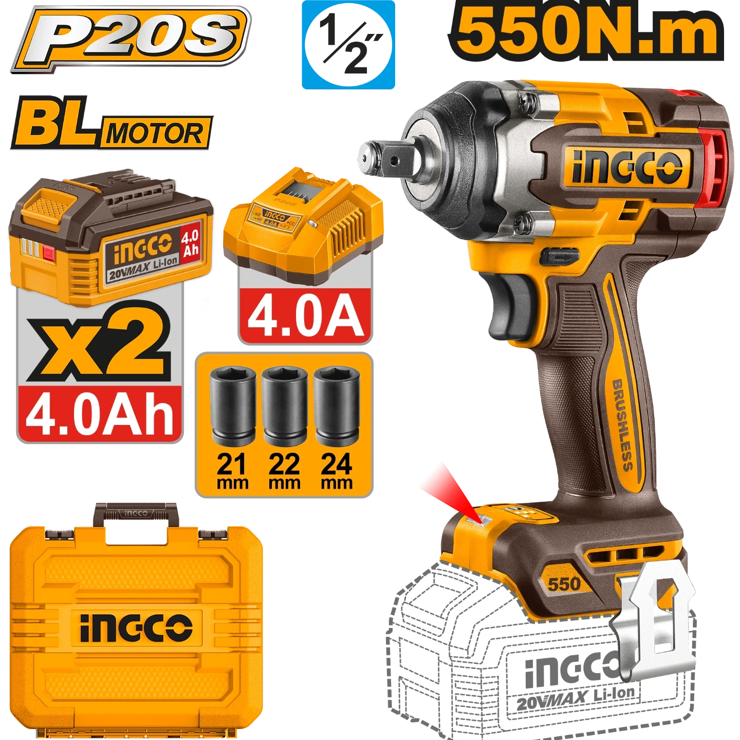 Ingco Cordless Impact Wrench CIWLI2055