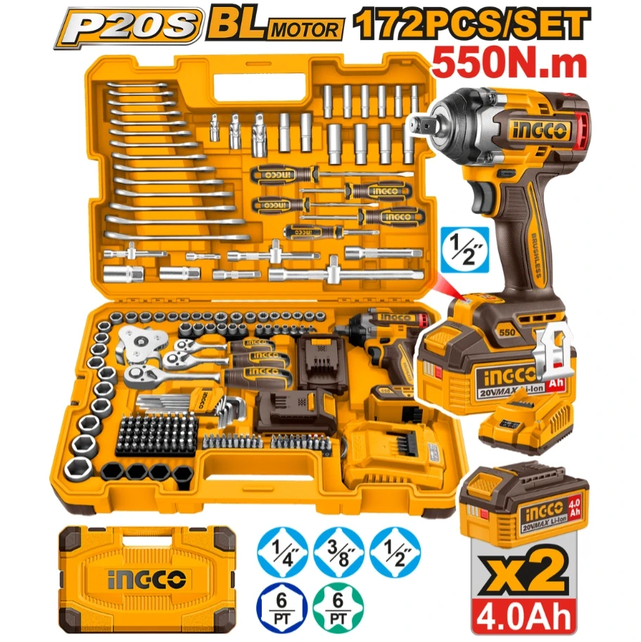 Ingco 172 Pcs Cordless Impact Wrench Tool Set HKTHP41723