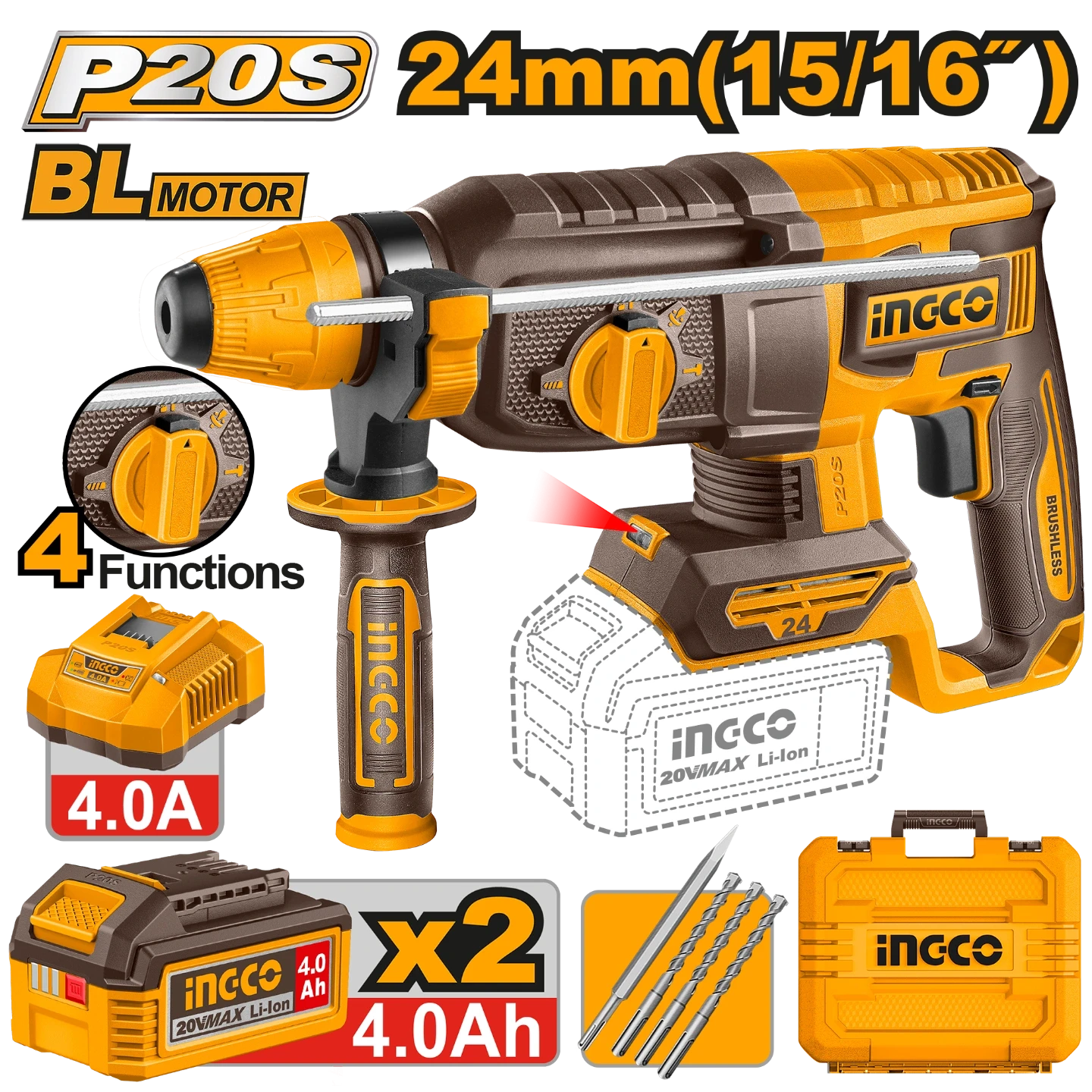 Ingco Cordless Rotary Hammer CRHLI202482