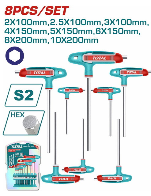 Total 8 Pcs T-handle Hex Wrench Set THHW80816