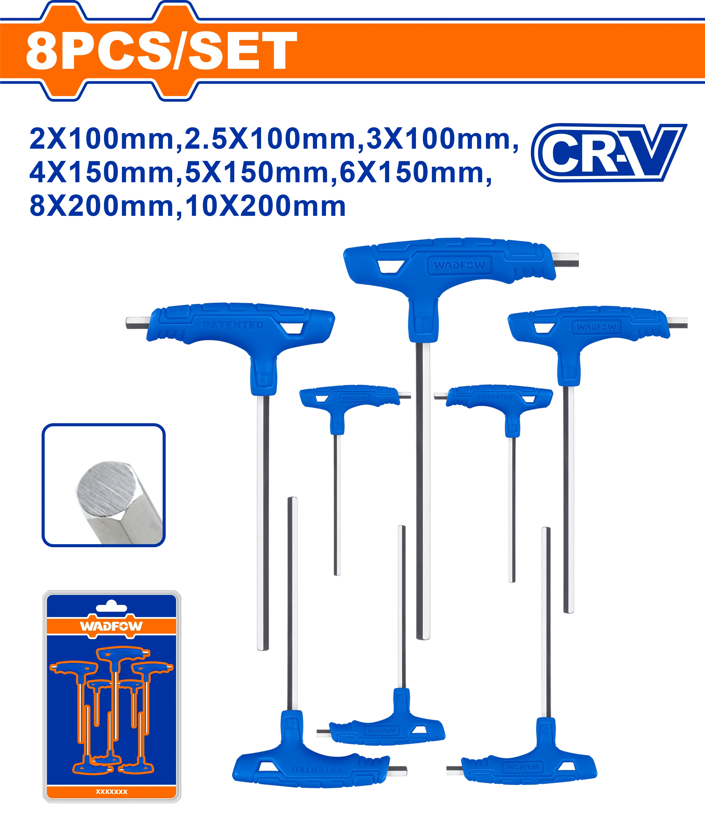 Wadfow 8 Pcs T-handle Hex Wrench Set WHK1481
