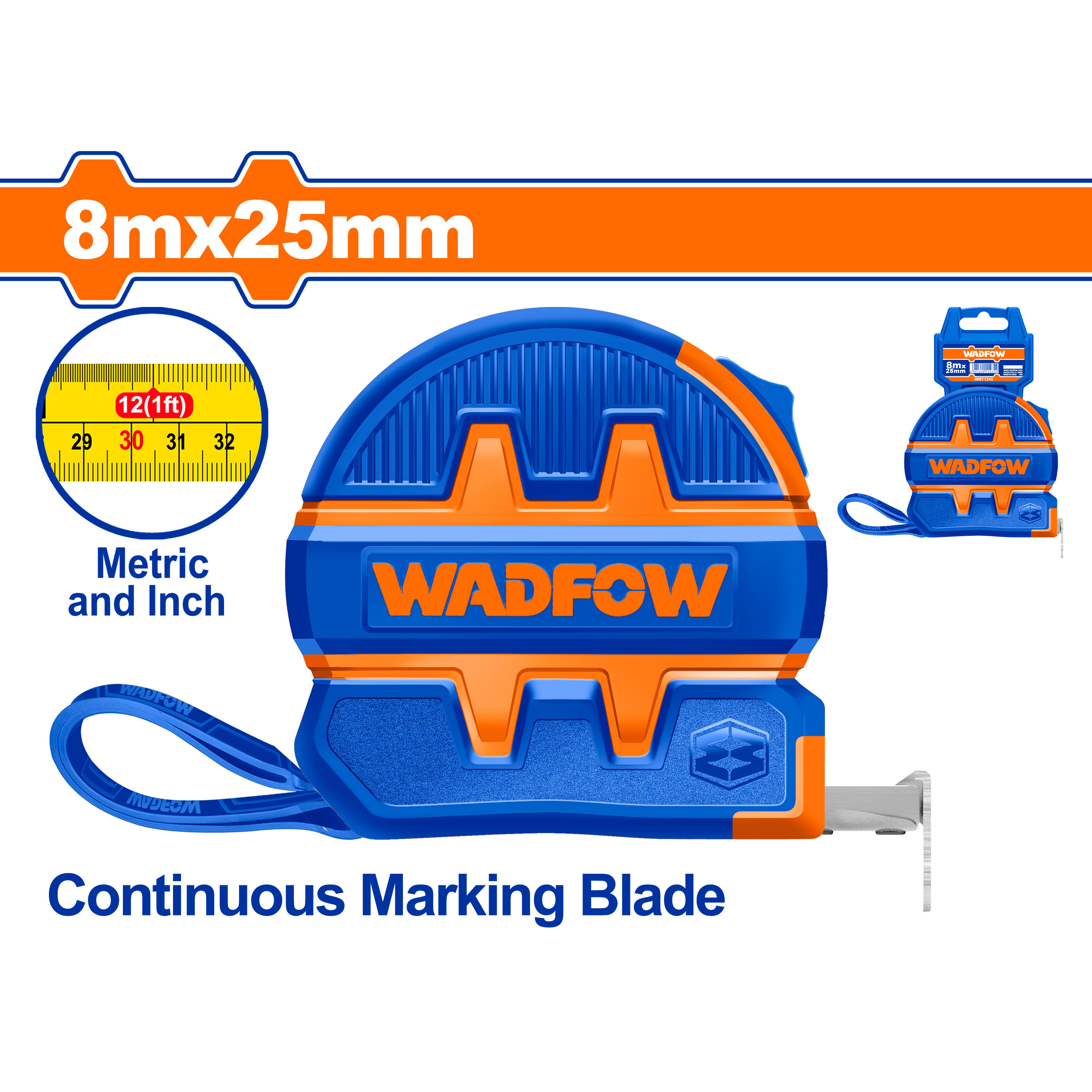 Wadfow 8mx25mm Steel Measuring Tape WMT1240