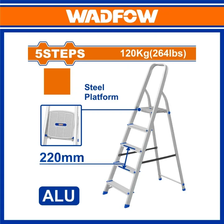 Wadfow 5 steps Aluminium & Steel Household Ladder WLD3H05