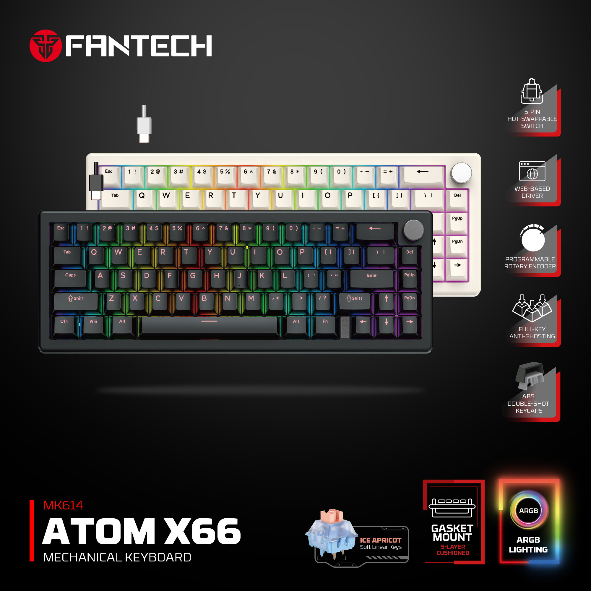 Fantech ATOM X66 MK614 RETRO Wired Mechanical Keyboard