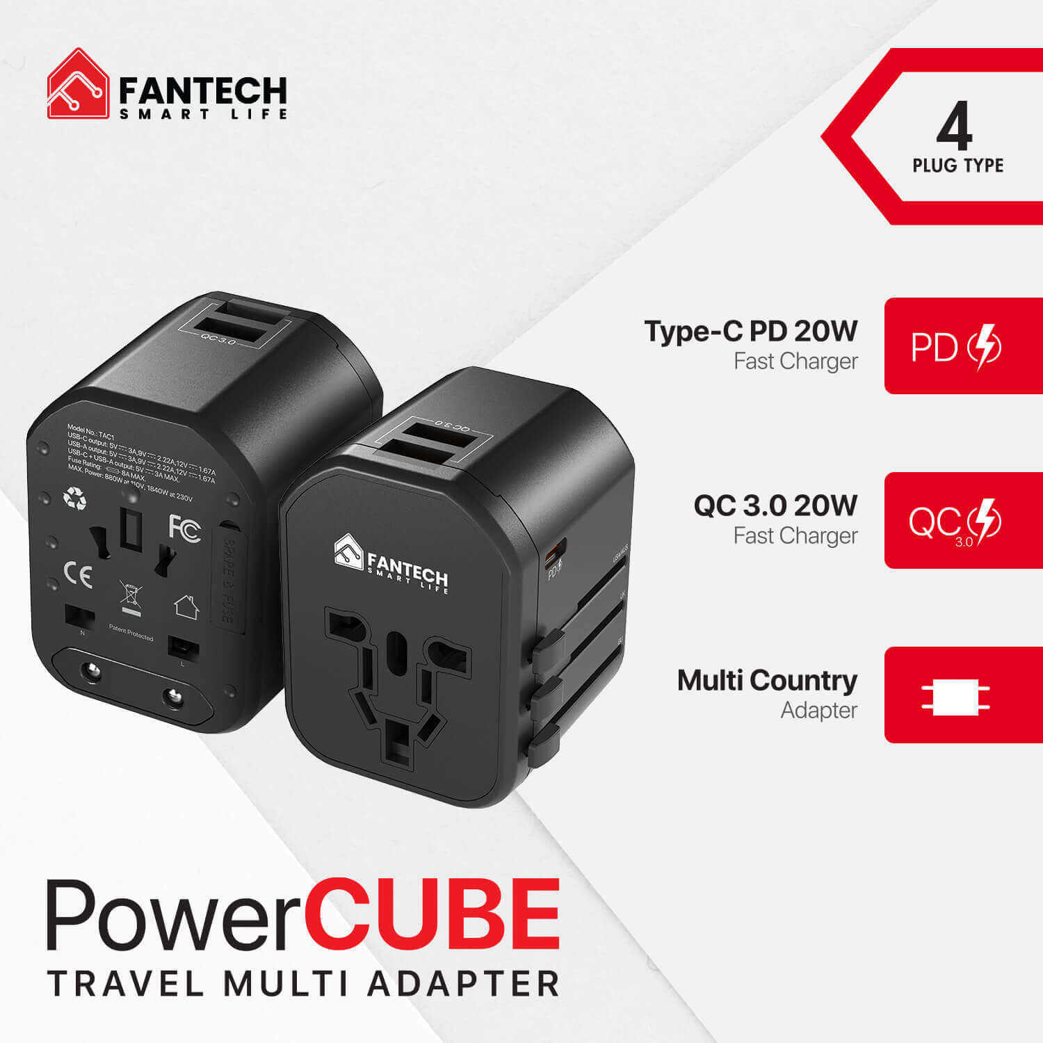 Fantech POWER CUBE TAC1 Travel Multi Adapter