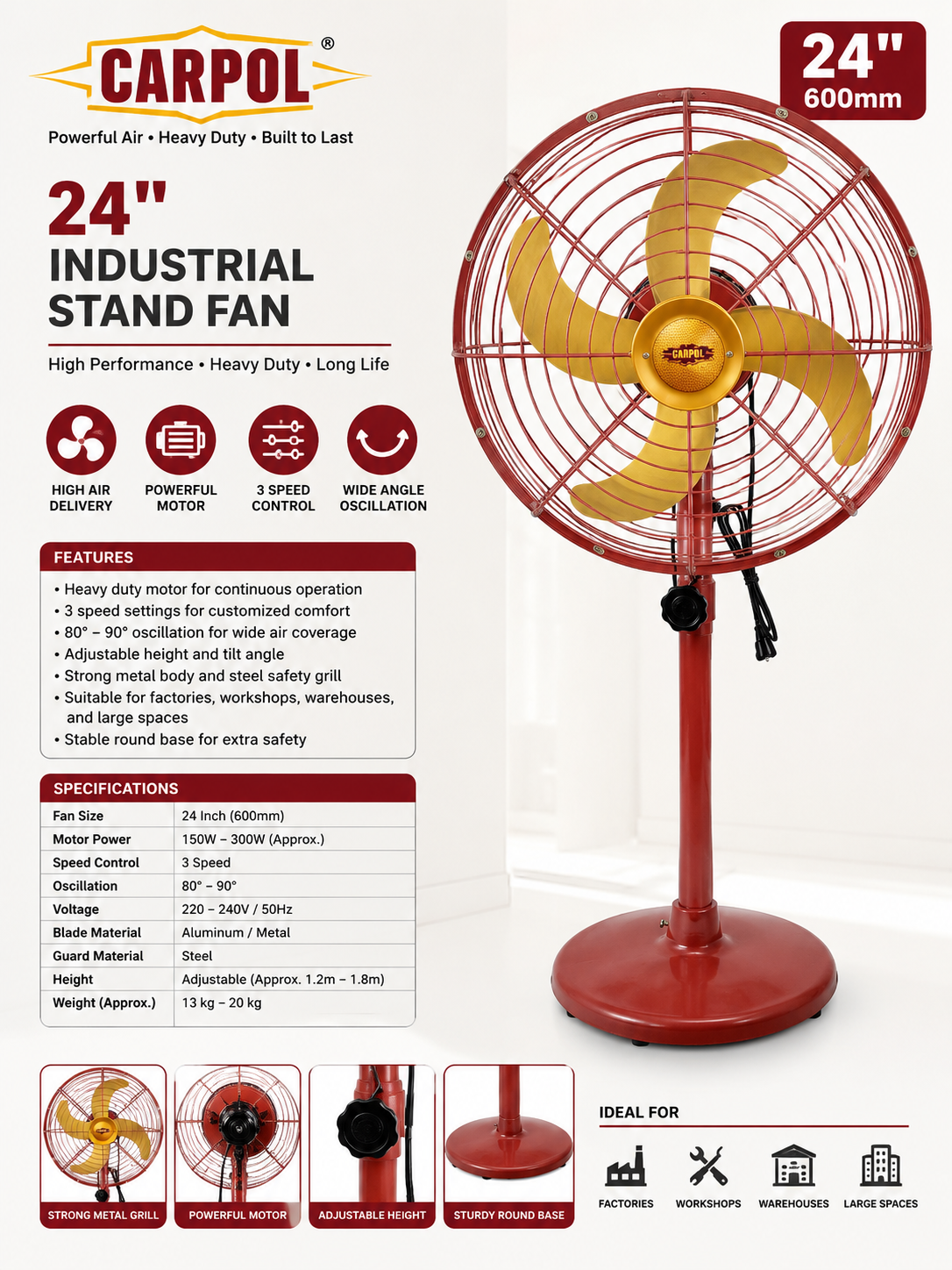 Carpol 24" Industrial Stand Fan